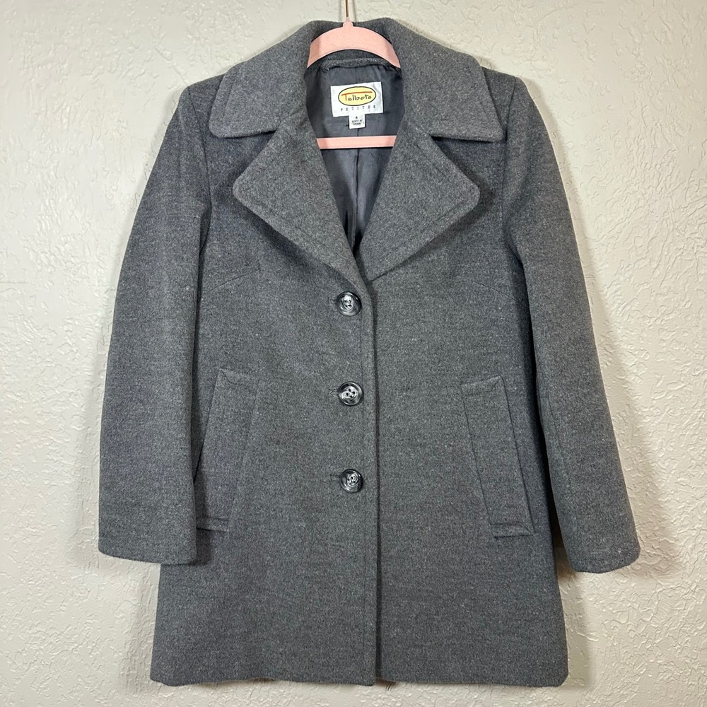 Talbots Petite Gray Wool Blend Angora Rabbit Hair Pea Coat Size 4 Blazer